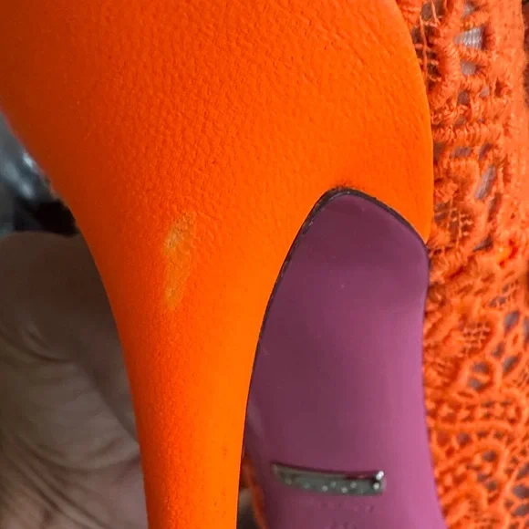Gucci Elegant Orange Lace Mary Jane Heels Sz 40 - Picture 6 of 13